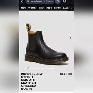 Dr. Martens Black Leather Chelsea Boots with Yellow Stitching 2976